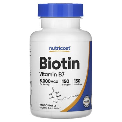 Biotin, 5,000 mcg, 150 мягких капсул