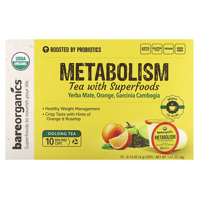 Чай BareOrganics Metabolism Tea with Superfoods, Oolong, 10 чашек