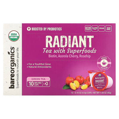 Зеленый чай Radiant с суперфудами, 10 чашек, 0.16 oz (4.5 g) каждая