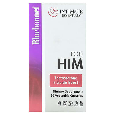 Bluebonnet Nutrition Intimate Essentials, для него, бустер тестостерона и либидо, 30 вегетарианских капсул