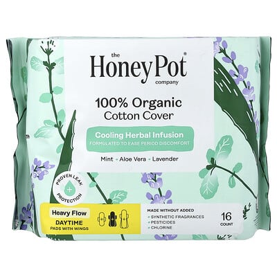 The Honey Pot Company 100% Organic Cotton Cover, прокладки с крылышками, Heavy, 16 Count
