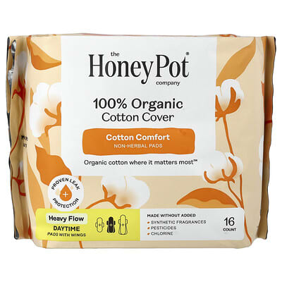 The Honey Pot Company 100% органические хлопковые прокладки на день с крылышками, Heavy, 16 шт.