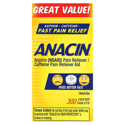 Обезболивающее Aspirin + Caffeine, 300 Coated Tablets