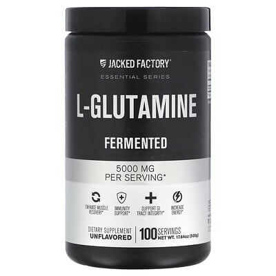 Jacked Factory Essential Series L-Glutamine, ферментированный, без вкуса, 17.64 oz (500 g)