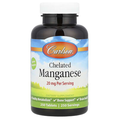 Chelated Manganese, 20 mg, 250 Tablets