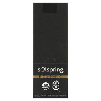 Solspring®, Biodynamic®, Dark Chocolate Bar, 70% Cocoa, 12 Bars, 1.41 oz (40 g) Each