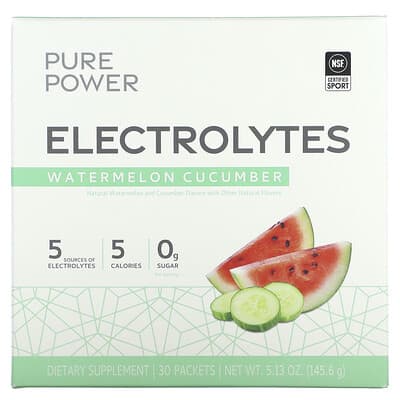 Pure Power электролиты, арбуз-огурец, 30 пакетиков, 5.13 oz (145.6 g)