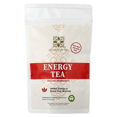 Secrets of Tea Organic Energy Tea™, 20 не отбеленных чайных пакетиков, 1.47 oz (41 g)