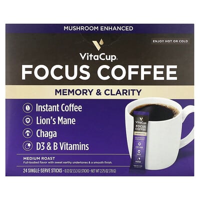 Растворимый кофе Focus Instant Coffee, Medium Roast, 24 стиков, 0.12 oz (3.3 g) каждый