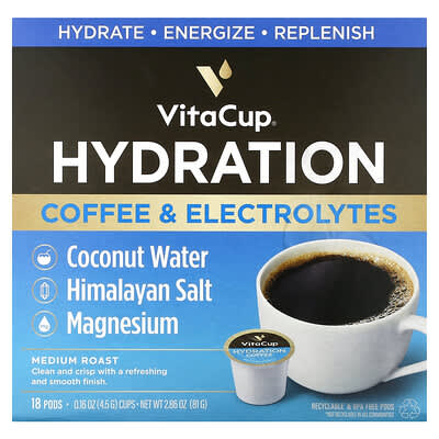 Hydration Coffee & Electrolytes, Medium Roast, 18 Pods, 0.16 oz (4.5 g) Each