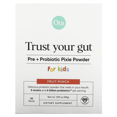 Пребиотик Ora Trust Your Gut Pixie Powder для детей, Fruit Punch, 6 Billion, 30 Sticks, 0.05 oz (1.5 g) Each