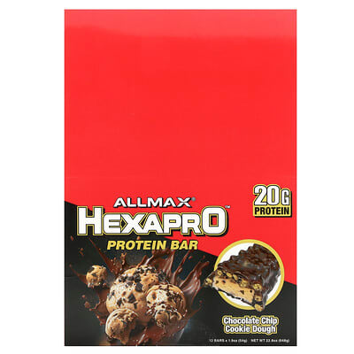 ALLMAX Hexapro™, протеиновый батончик, вкус печенье с шоколадной крошкой, 12 штук, 1.9 oz (54 g) каждый