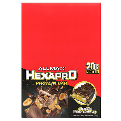Протеиновый батончик Hexapro™, шоколадная арахисовая паста, 12 штук по 1.9 oz (54 g)