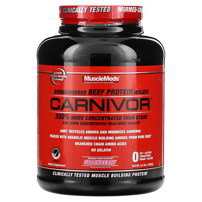 Carnivor™, Bioengineered Beef Protein Isolate, Strawberry, 3.6 lbs (1,652 g)