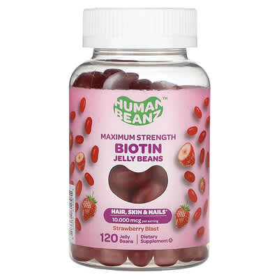 Желейные витамины Human Beanz Biotin Jelly Beans, Strawberry Blast, 120 шт