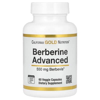 California Gold Nutrition Berberine Advanced, Berbevis Phytosome с комплексом фосфолипидов берберина и подсолнечным лецитином, 550 mg, 60 вегетарианских капсул