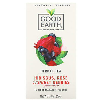 Травяной чай Good Earth Teas, Hibiscus, Rose & Sweet Berries, 15 тейпаков, 1.48 oz (42 g)