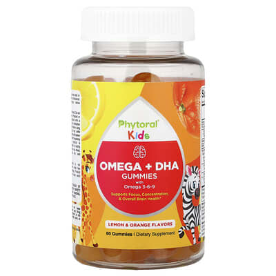 Детские жевательные витамины Phytoral Omega + DHA, лимон и апельсин, 60 шт