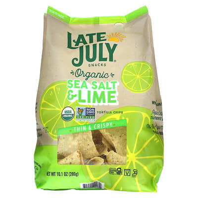 Late July кукурузные чипсы Tortilla Chips, тонкие и хрустящие, Sea Salt & Lime, 10.1 oz (286 g)