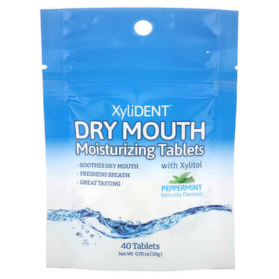 Dry Mouth Moisturizing Tablets with Xylitol, Peppermint, 40 Tablets, 0.7 oz (20 g)