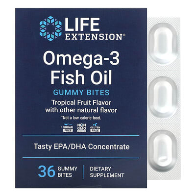 Life Extension Omega-3 Fish Oil жевательные капсулы, Tropical Fruit, 36 шт. (750 mg на капсулу)