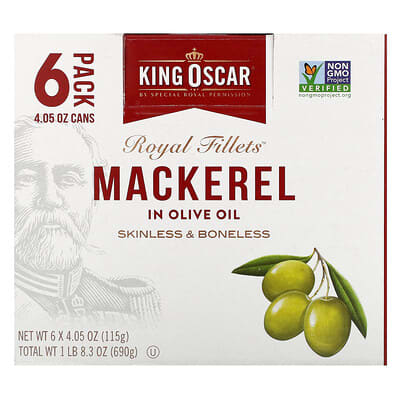 Royal Fillets™, Mackerel in Olive Oil, 6 Pack, 4.05 oz (115 g) Each