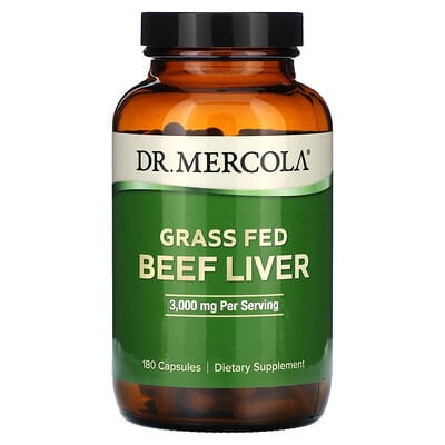 Печень говяжья Dr. Mercola Grass Fed, 180 капсул (500 mg на капсулу)