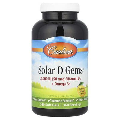 Solar D Gems® , Vitamin D3 + Omega-3s, Natural Lemon, 360 Soft Gels