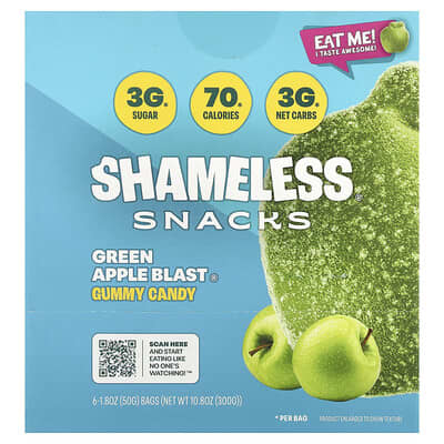 Мармеладные конфеты Shameless Snacks Green Apple Blast®, 6 Bags, 1.8 oz (50 g) Each