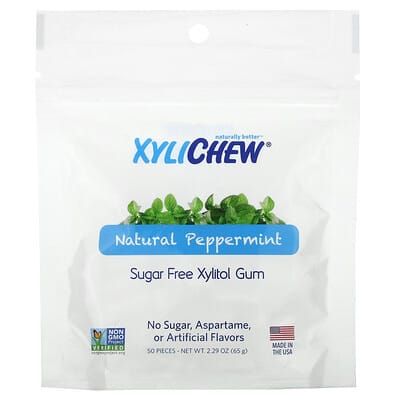 Жевательная резинка без сахара Xylitol, натуральная мята, 50 шт, 2.29 oz (65 g)