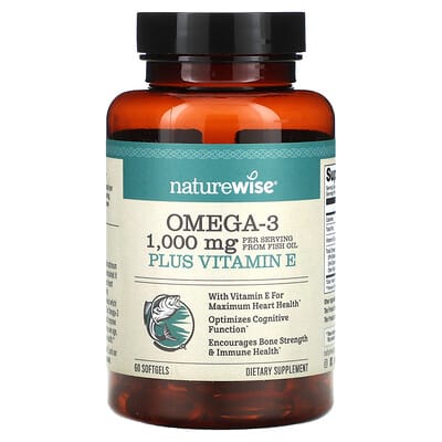 Omega 3 plus Vitamin E, лимон, 60 мягких капсул
