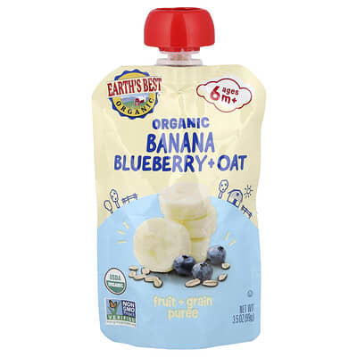 Organic Fruit + Grain Puree, 6+ Months, Banana Blueberry & Oat, 3.5 oz (99 g)