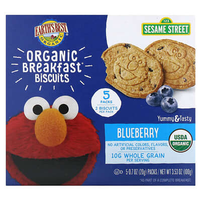 Organic Breakfast Biscuits, For Ages 2+, Blueberry, 5 Packs, 0.7 oz (20 g) Each