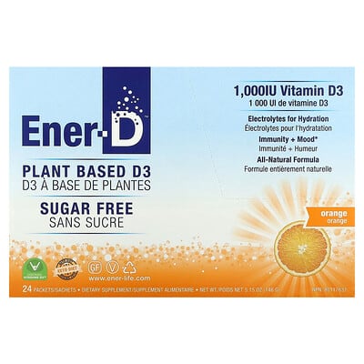 Ener-D+™, Vitamin D3+ Multivitamin Drink Mix, Sugar Free, Orange, 24 Packets, 0.2 oz (6.27 g) Each