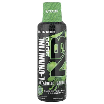 NutraBio LeanShots L-Carnitine 3000, зеленое яблоко, 16 fl oz (473 ml)