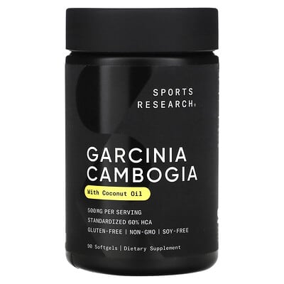 Sports Research Garcinia Cambogia с кокосовым маслом, 500 mg, 90 мягких капсул
