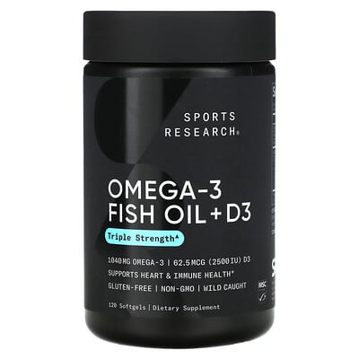 Omega-3 Fish Oil + D3, усиленная формула, 1,040 mg и 62.5 mcg (2,500 IU), 120 мягких капсул