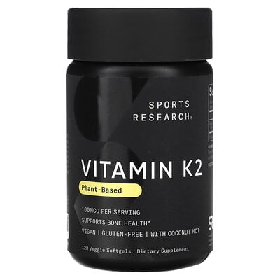 Vitamin K2, Plant-Based, 100 mcg, 120 Veggie Softgels
