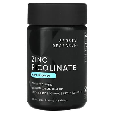 Sports Research цинк пиколинат, High Potency, 30 mg, 90 мягких капсул