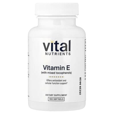 Витамин E с мешаниной токоферолов Vital Nutrients, 100 мягких капсул