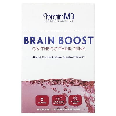 BrainMD Brain Boost, Напиток для ума, Caffeine Free, 10 пакетов