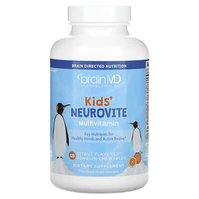 Детские мультивитамины BrainMD Neurovite, Цитрус, 120 жевательных таблеток в форме пингвинов