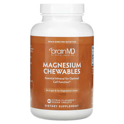 Магний BrainMD Chewables, Citrus, 60 веганских таблеток (150 mg на таблетку)
