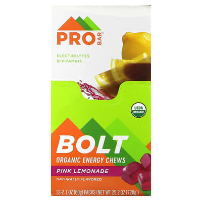 Bolt органические жевательные конфеты, Pink Lemonade, 12 упаковок по 2.1 oz