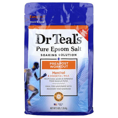 Pure Epsom Salt Soaking Solution, Pre & Post Workout, Menthol & Essential Oils, 3 lbs (1.36 kg)