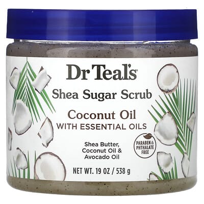 Dr. Teal's Shea Sugar Scrub, сахарный скраб для тела с кокосовым маслом и эфирными маслами, 19 oz (538 g)