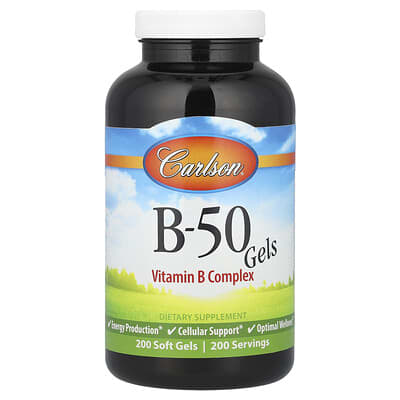 Carlson B-50 Gel, витаминный комплекс B, 200 мягких капсул