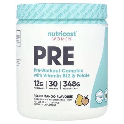 Women, Pre-Workout Complex With Vitamin B12 & Folate, Peach Mango, 12.4 oz (348 g)