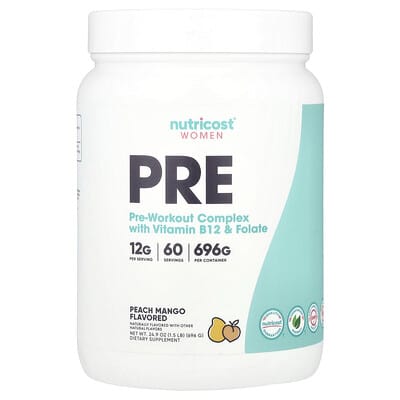 Women, Pre-Workout Complex With Vitamin B12 & Folate, Peach Mango, 1.5 lb (696 g)