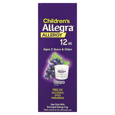 Allegra Средство от аллергии детей, 12 HR, от 2 лет, виноград, 30 mg, 8 fl oz (240 ml)
